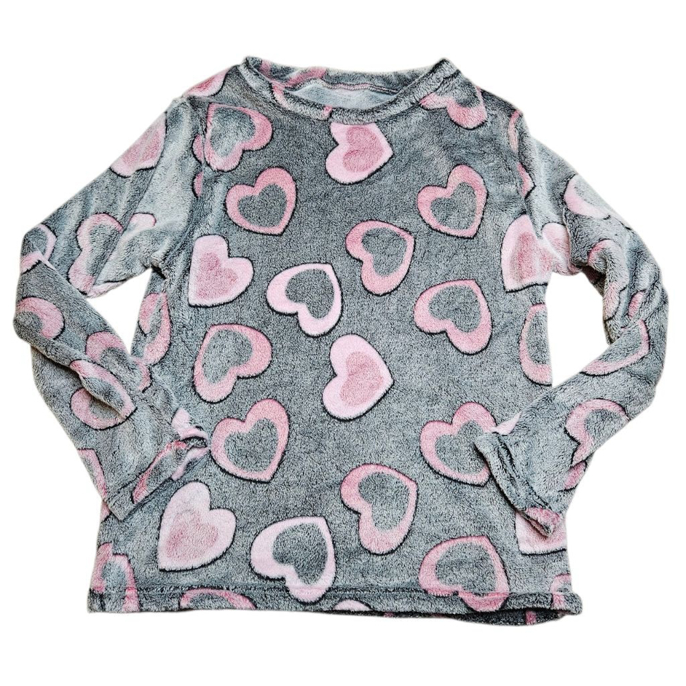 MissShorthair Large Grey Pink Heart Fleece Pajama Set - Picture 2 of 15